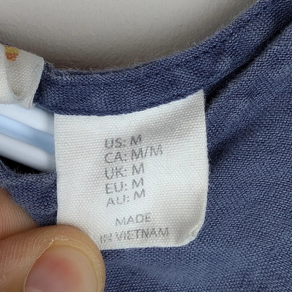 C&C California  Murky Waters Blue Tiered 100% Linen Women Medium Boho - Picture 3 of 7